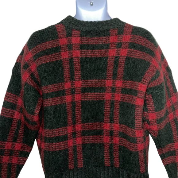 Structure Vintage 1990's 100% Wool Thick Plaid Embroidered Pullover Sweater XL - Picture 7 of 10